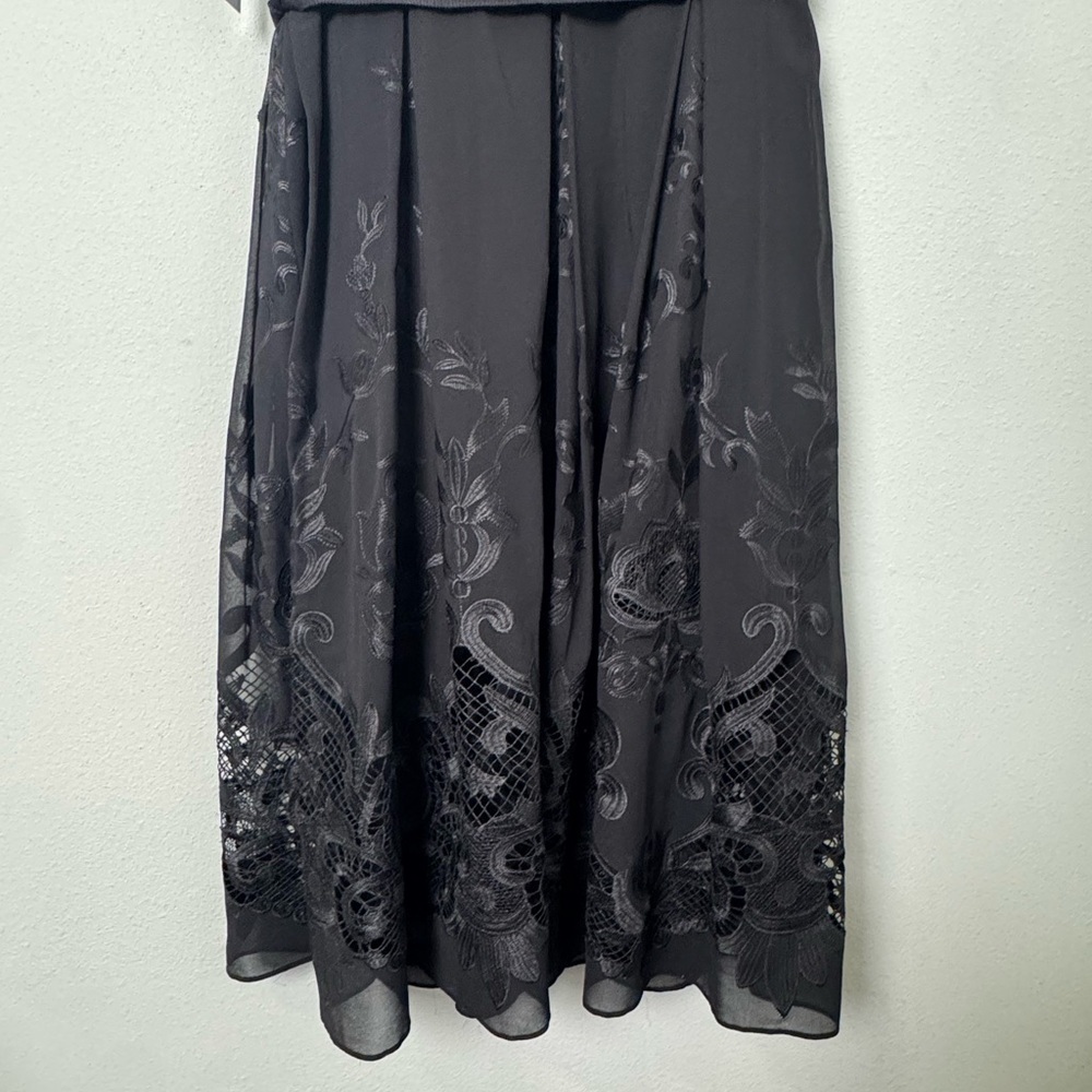 NWT Tahari ASL Black Sleeveless Openwork Chiffon Belted Bow‎ A-Line Tea Dress 8P - Picture 4 of 13